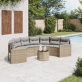 vidaXL Sofa ogrodowa, stolik i poduszki, półokrągła, beżowy rattan PE