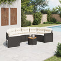 vidaXL Sofa ogrodowa, stolik i poduszki, półokrągła, czarny rattan PE