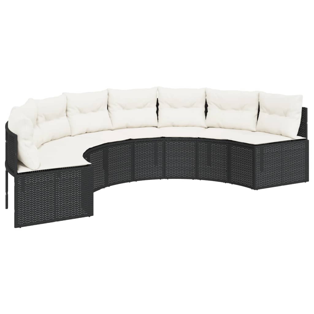 vidaXL Sofa ogrodowa z poduszkami, półokrągła, czarny rattan PE
