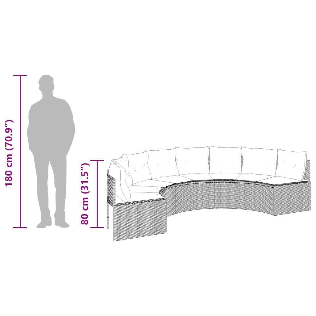 vidaXL Sofa ogrodowa z poduszkami, półokrągła, czarny rattan PE