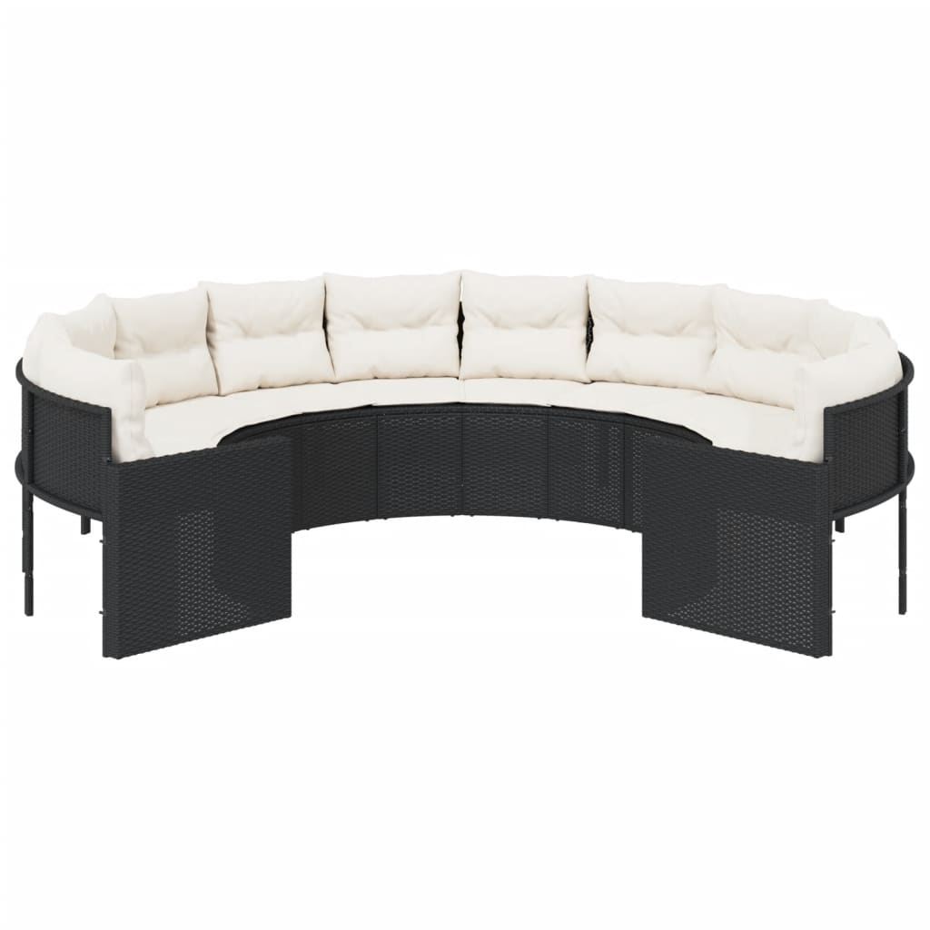 vidaXL Sofa ogrodowa z poduszkami, okrągła, czarny rattan PE