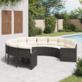 vidaXL Sofa ogrodowa z poduszkami, okrągła, czarny rattan PE