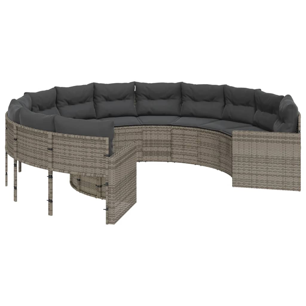 vidaXL Sofa ogrodowa z poduszkami, okrągła, szary rattan PE