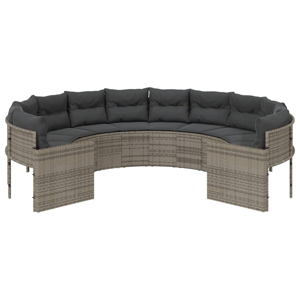 vidaXL Sofa ogrodowa z poduszkami, okrągła, szary rattan PE