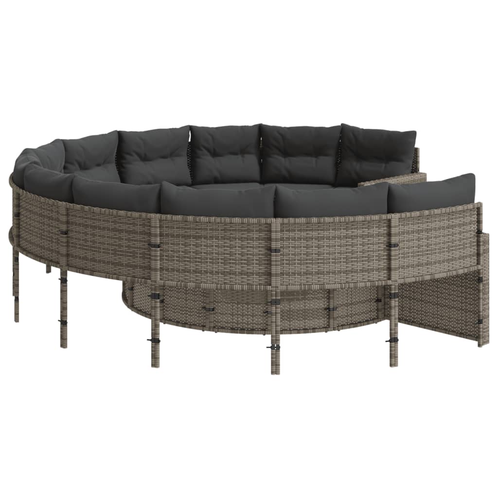 vidaXL Sofa ogrodowa z poduszkami, okrągła, szary rattan PE