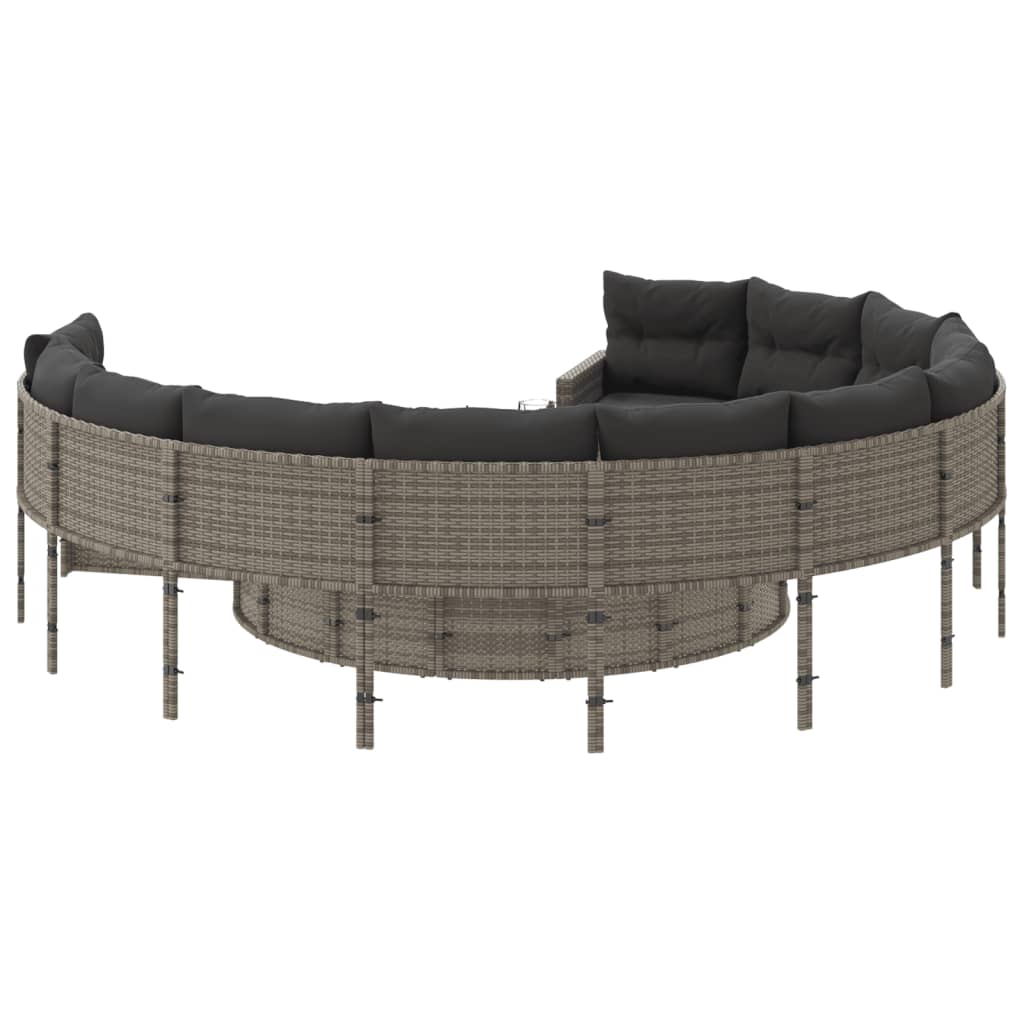 vidaXL Sofa ogrodowa z poduszkami, okrągła, szary rattan PE