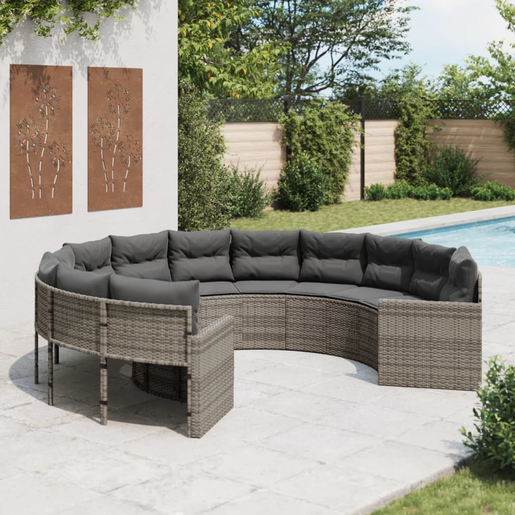vidaXL Sofa ogrodowa z poduszkami, okrągła, szary rattan PE