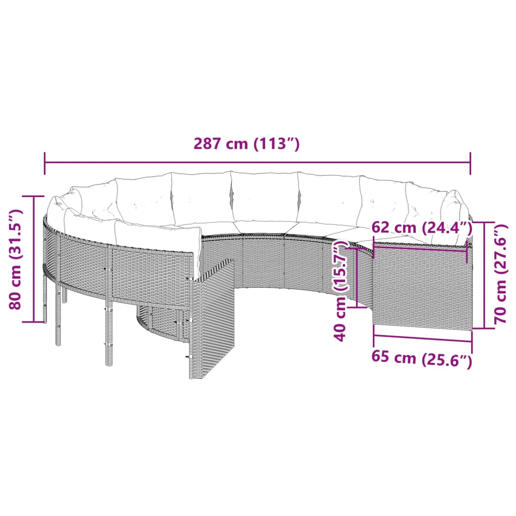 vidaXL Sofa ogrodowa z poduszkami, okrągła, beżowy rattan PE