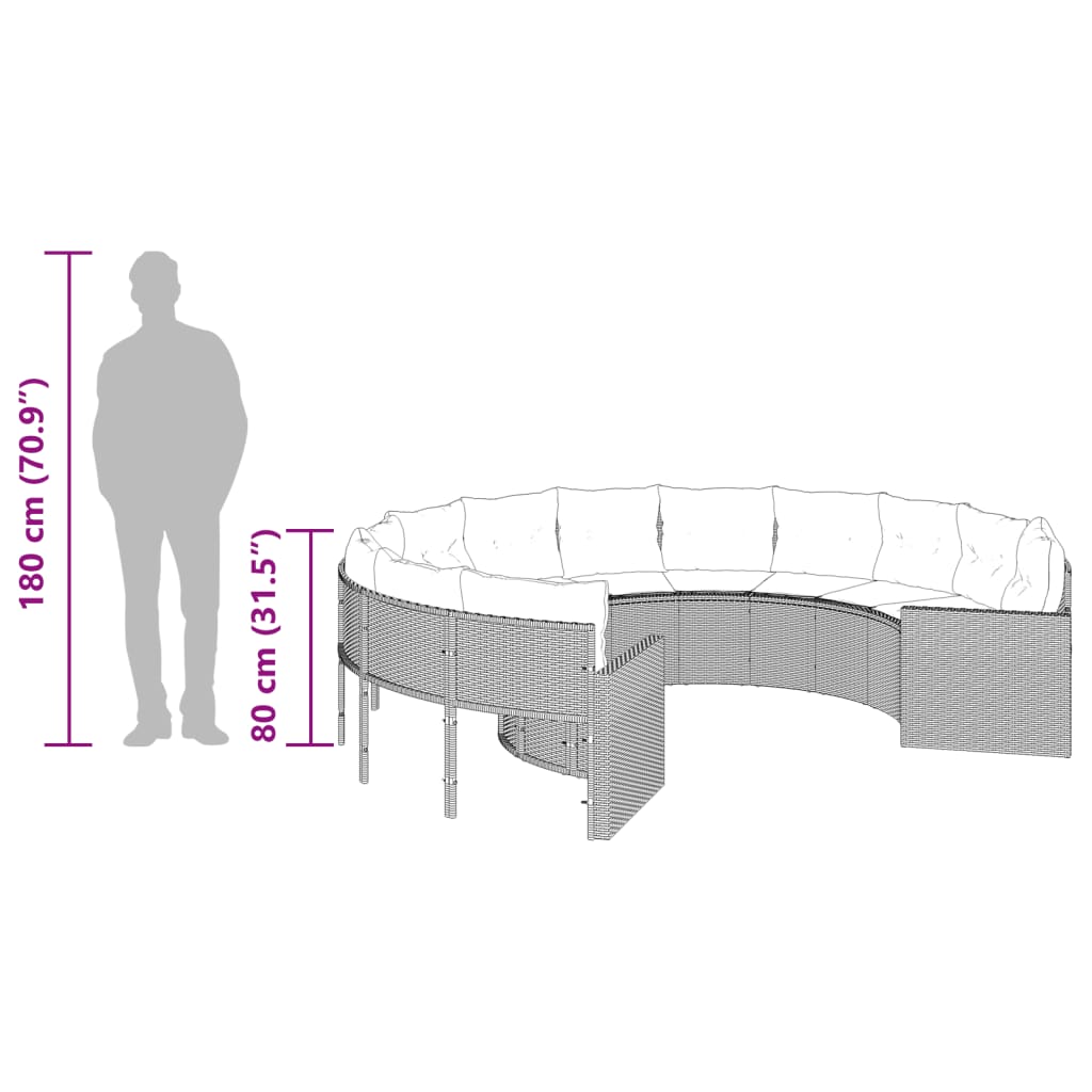 vidaXL Sofa ogrodowa z poduszkami, okrągła, beżowy rattan PE