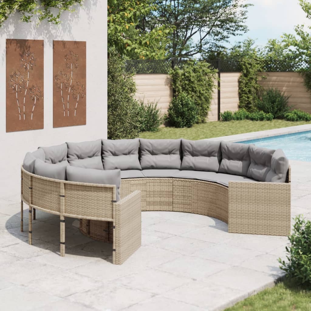 vidaXL Sofa ogrodowa z poduszkami, okrągła, beżowy rattan PE