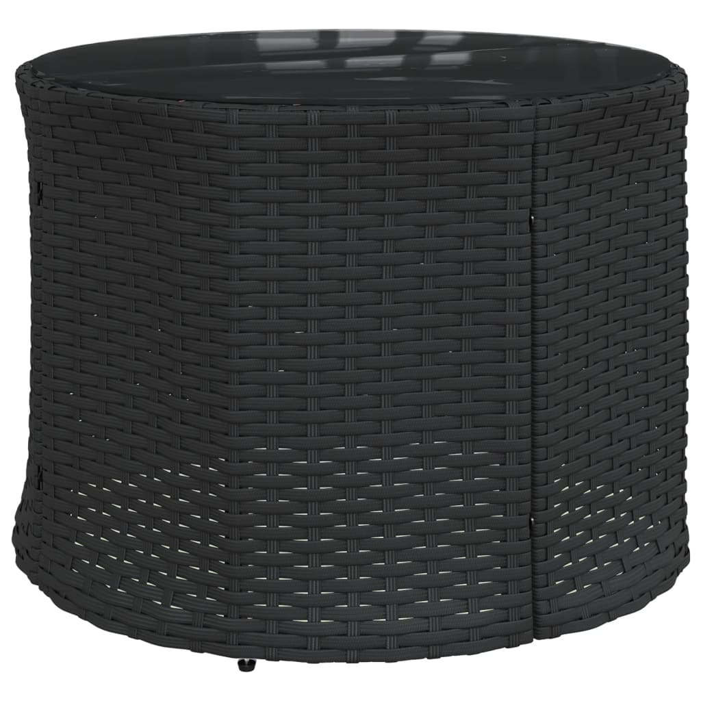 vidaXL Sofa ogrodowa, stolik i poduszki, okrągła, czarny rattan PE