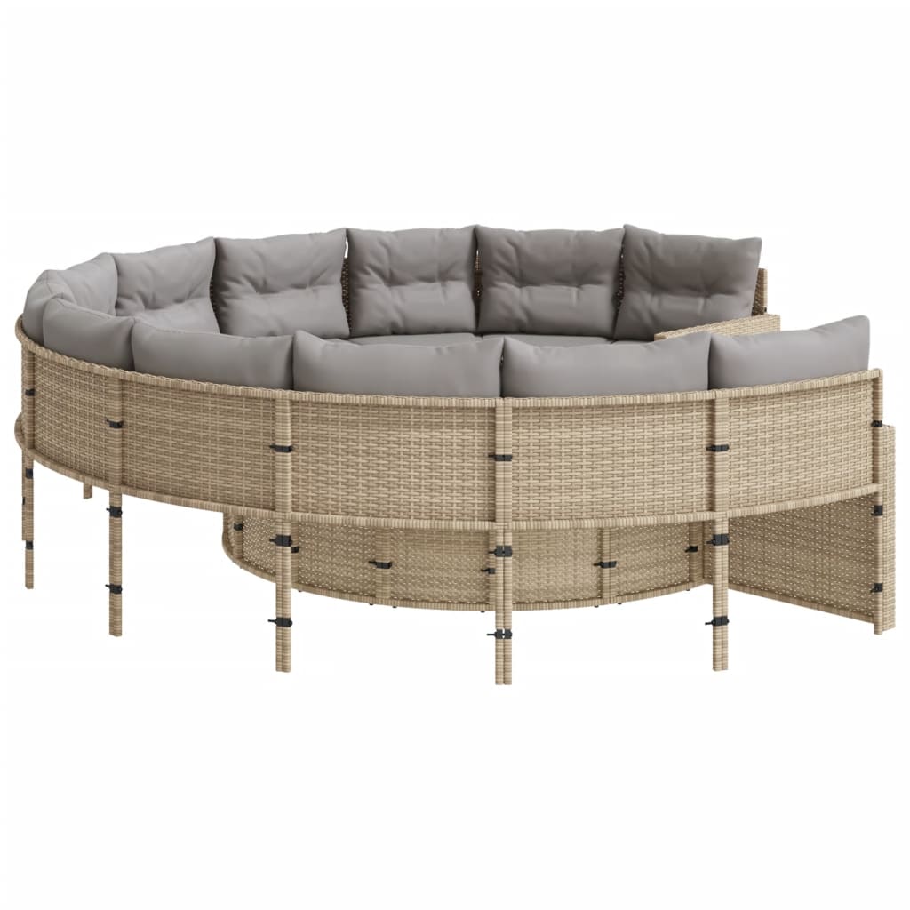 vidaXL Sofa ogrodowa, stolik i poduszki, okrągła, beżowy rattan PE