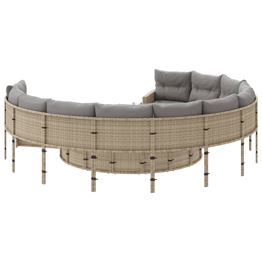 vidaXL Sofa ogrodowa, stolik i poduszki, okrągła, beżowy rattan PE