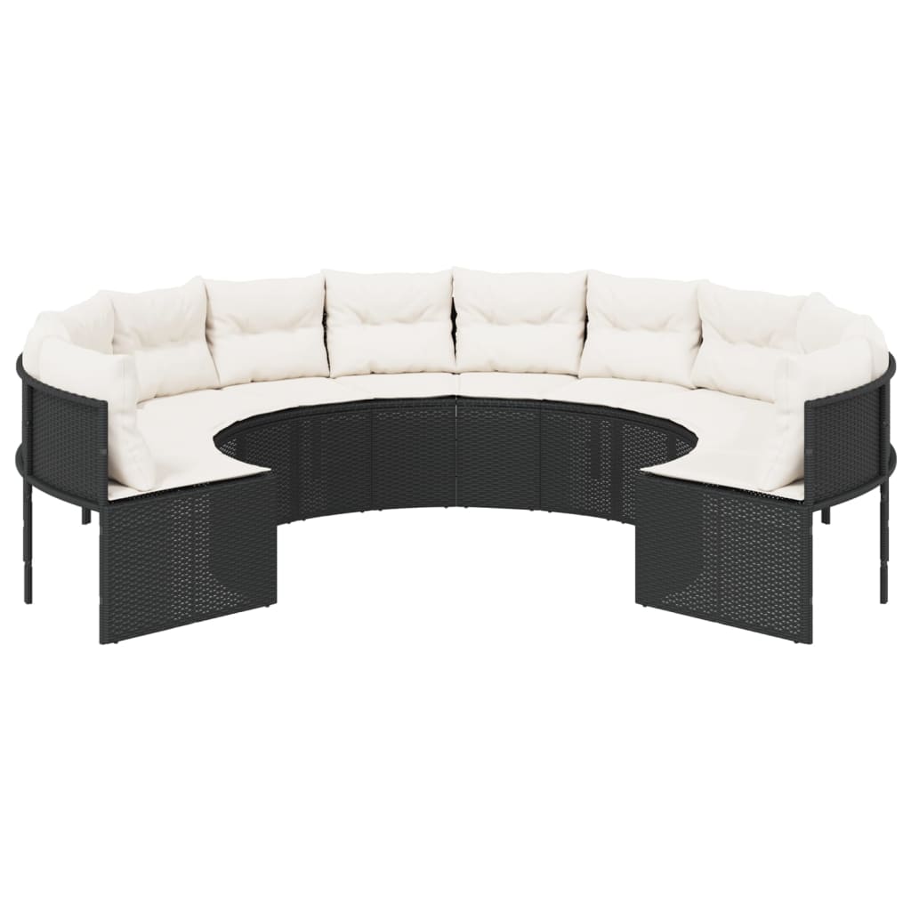 vidaXL Sofa ogrodowa z poduszkami, okrągła, czarny rattan PE