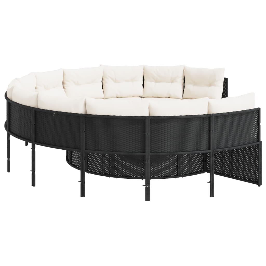 vidaXL Sofa ogrodowa z poduszkami, okrągła, czarny rattan PE
