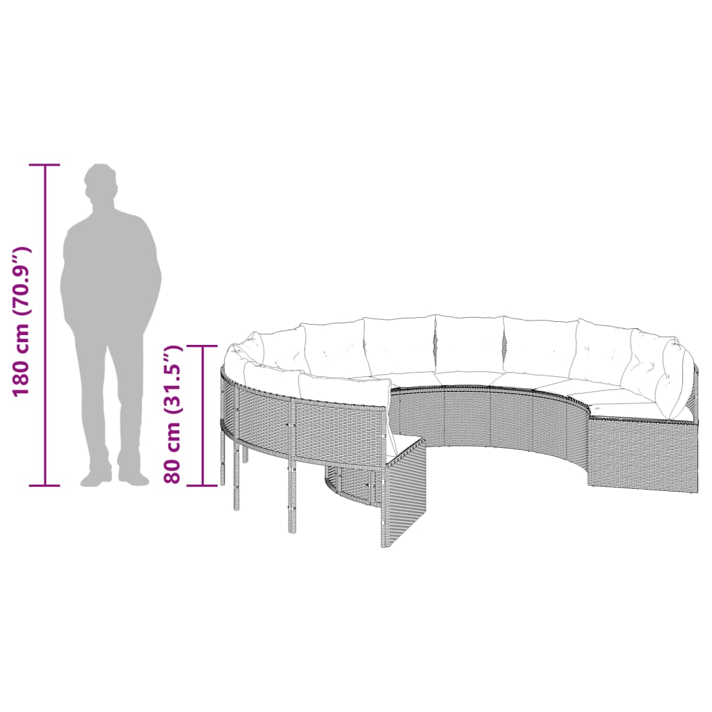 vidaXL Sofa ogrodowa z poduszkami, okrągła, czarny rattan PE