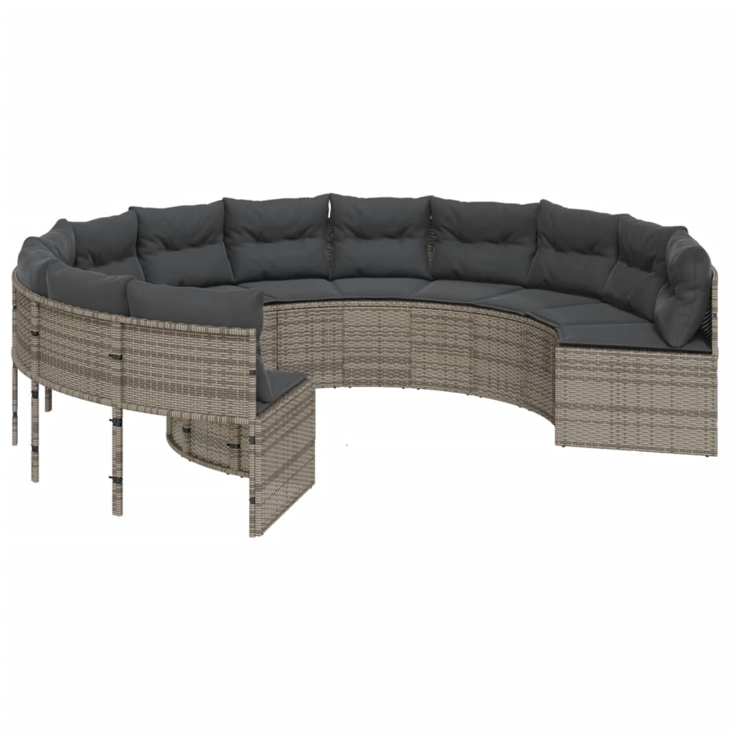 vidaXL Sofa ogrodowa z poduszkami, okrągła, szary rattan PE