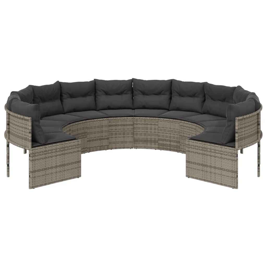 vidaXL Sofa ogrodowa z poduszkami, okrągła, szary rattan PE
