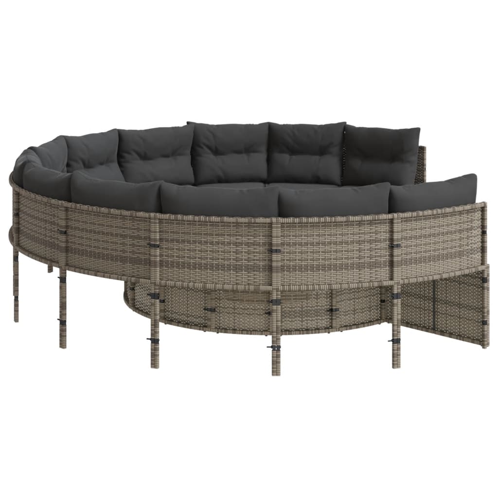 vidaXL Sofa ogrodowa z poduszkami, okrągła, szary rattan PE