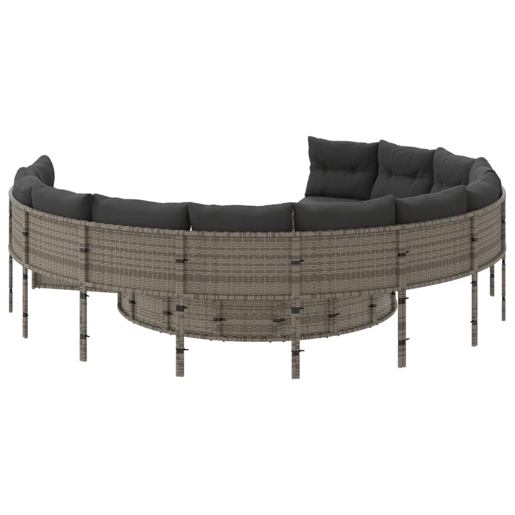 vidaXL Sofa ogrodowa z poduszkami, okrągła, szary rattan PE