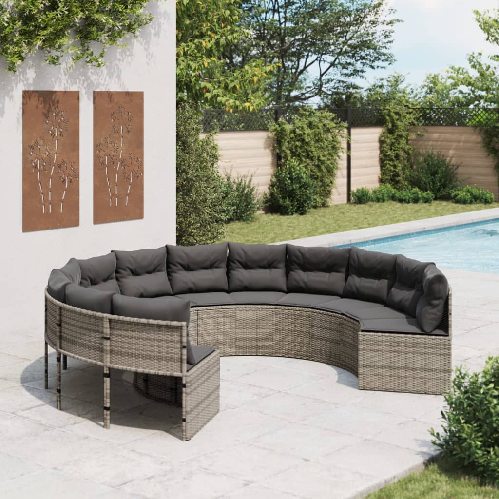 vidaXL Sofa ogrodowa z poduszkami, okrągła, szary rattan PE
