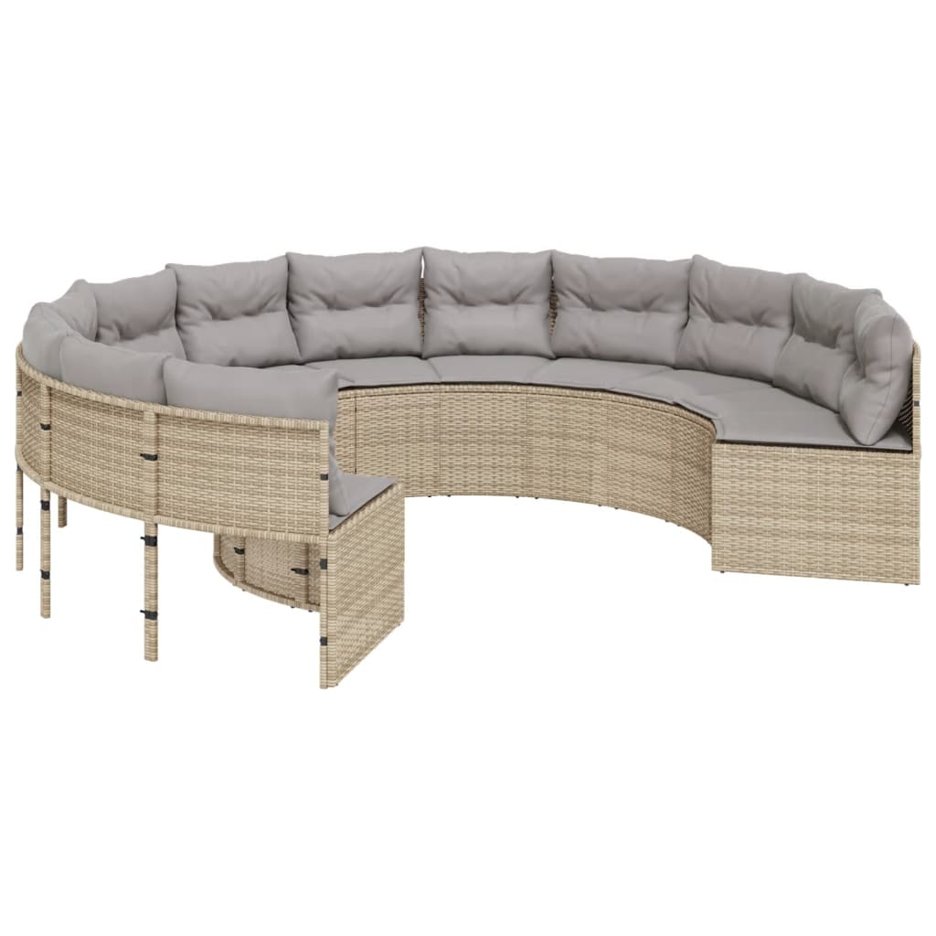 vidaXL Sofa ogrodowa z poduszkami, okrągła, beżowy rattan PE