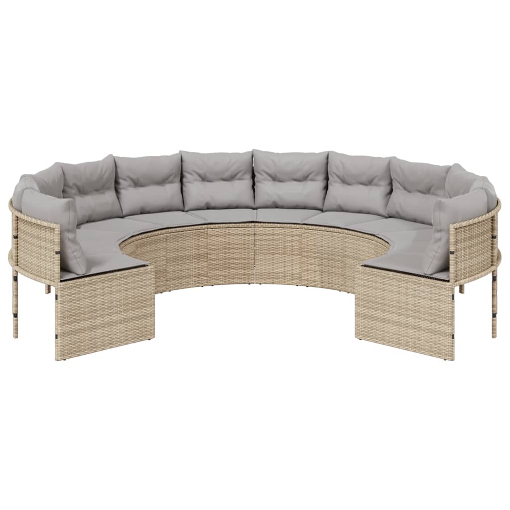 vidaXL Sofa ogrodowa z poduszkami, okrągła, beżowy rattan PE
