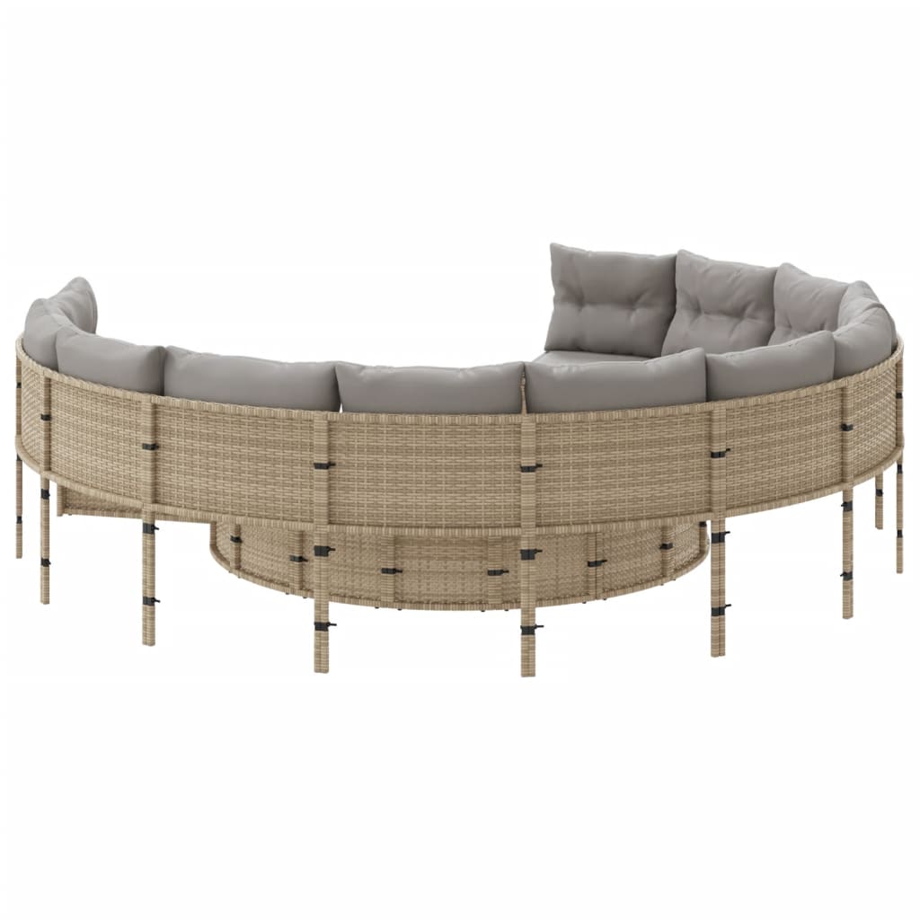 vidaXL Sofa ogrodowa z poduszkami, okrągła, beżowy rattan PE