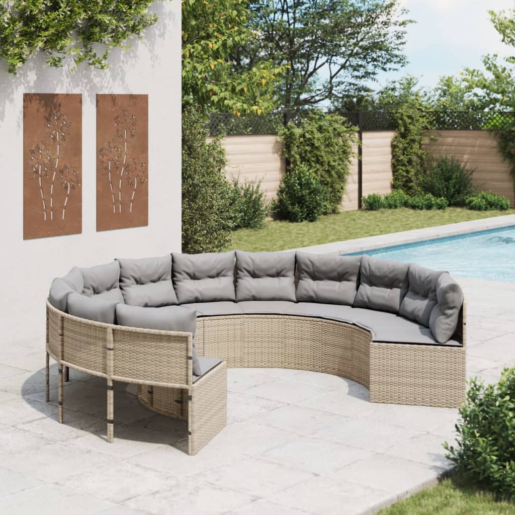 vidaXL Sofa ogrodowa z poduszkami, okrągła, beżowy rattan PE