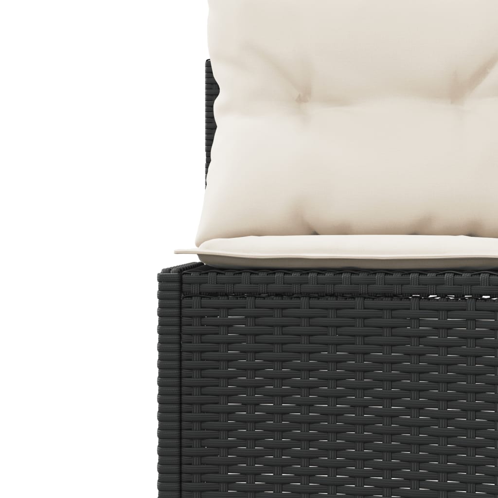 vidaXL Sofa ogrodowa, stolik i poduszki, okrągła, czarny polirattan