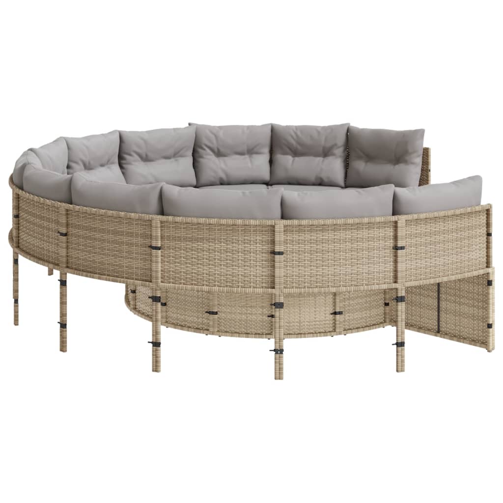 vidaXL Sofa ogrodowa, stolik i poduszki, okrągła, beżowy rattan PE