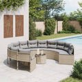 vidaXL Sofa ogrodowa, stolik i poduszki, okrągła, beżowy rattan PE