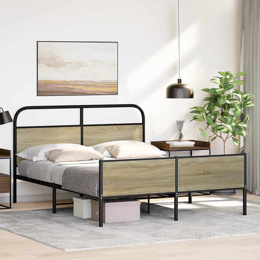 vidaXL Metalowa rama łóżka, bez materaca, dąb sonoma, 150x200 cm