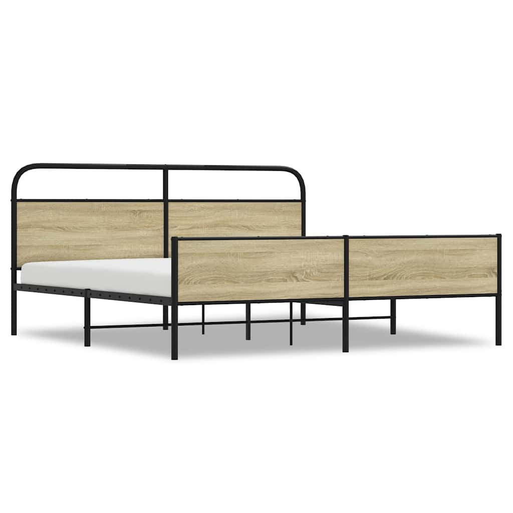 vidaXL Metalowa rama łóżka, bez materaca, dąb sonoma, 193x203 cm