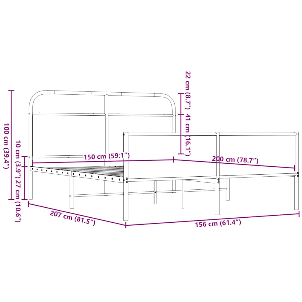 vidaXL Metalowa rama łóżka, bez materaca, brązowy dąb, 150x200 cm