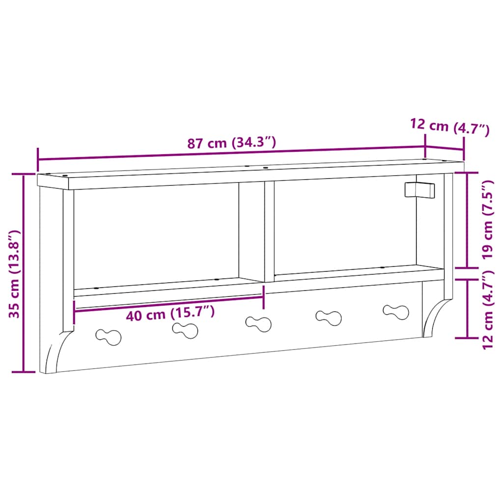 vidaXL Wieszak ścienny na ubrania SANDNES 87x12x35cm Drewno lite Sosna