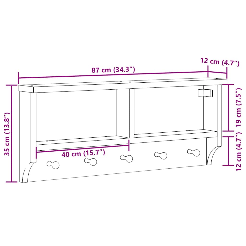 vidaXL Wieszak ścienny na ubrania SANDNES 87x12x35cm Drewno lite Sosna