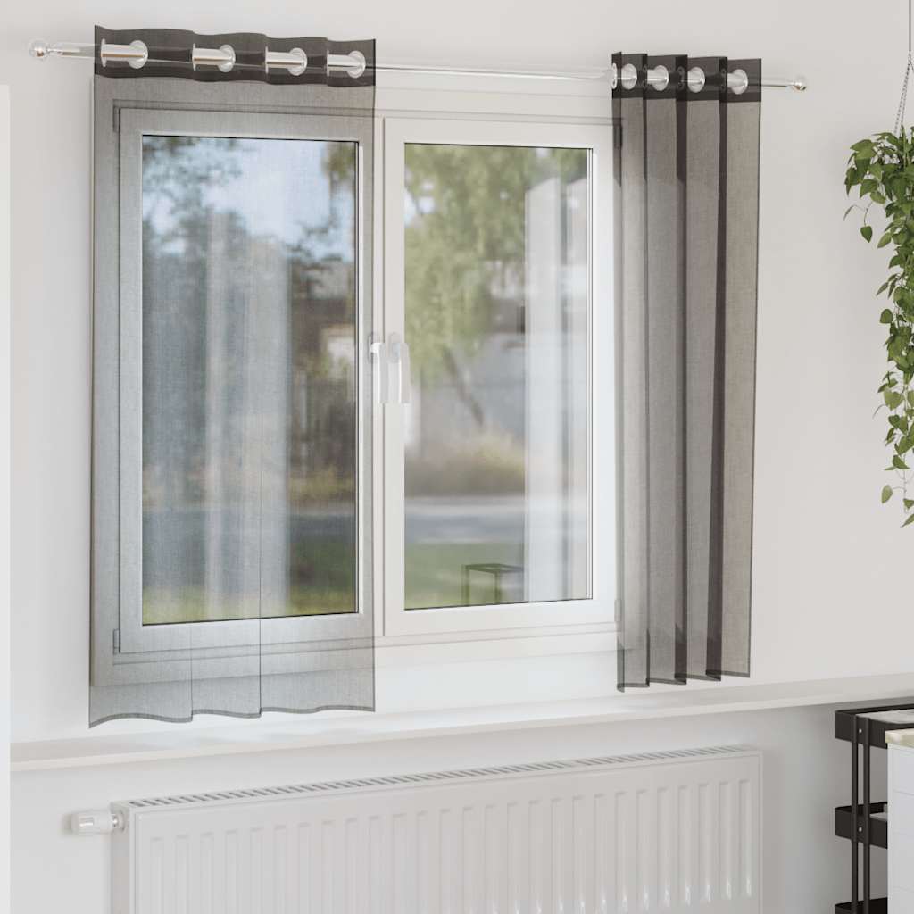 vidaXL Zasłony woalowe z przelotkami 2 szt. Czarne 140x140 cm