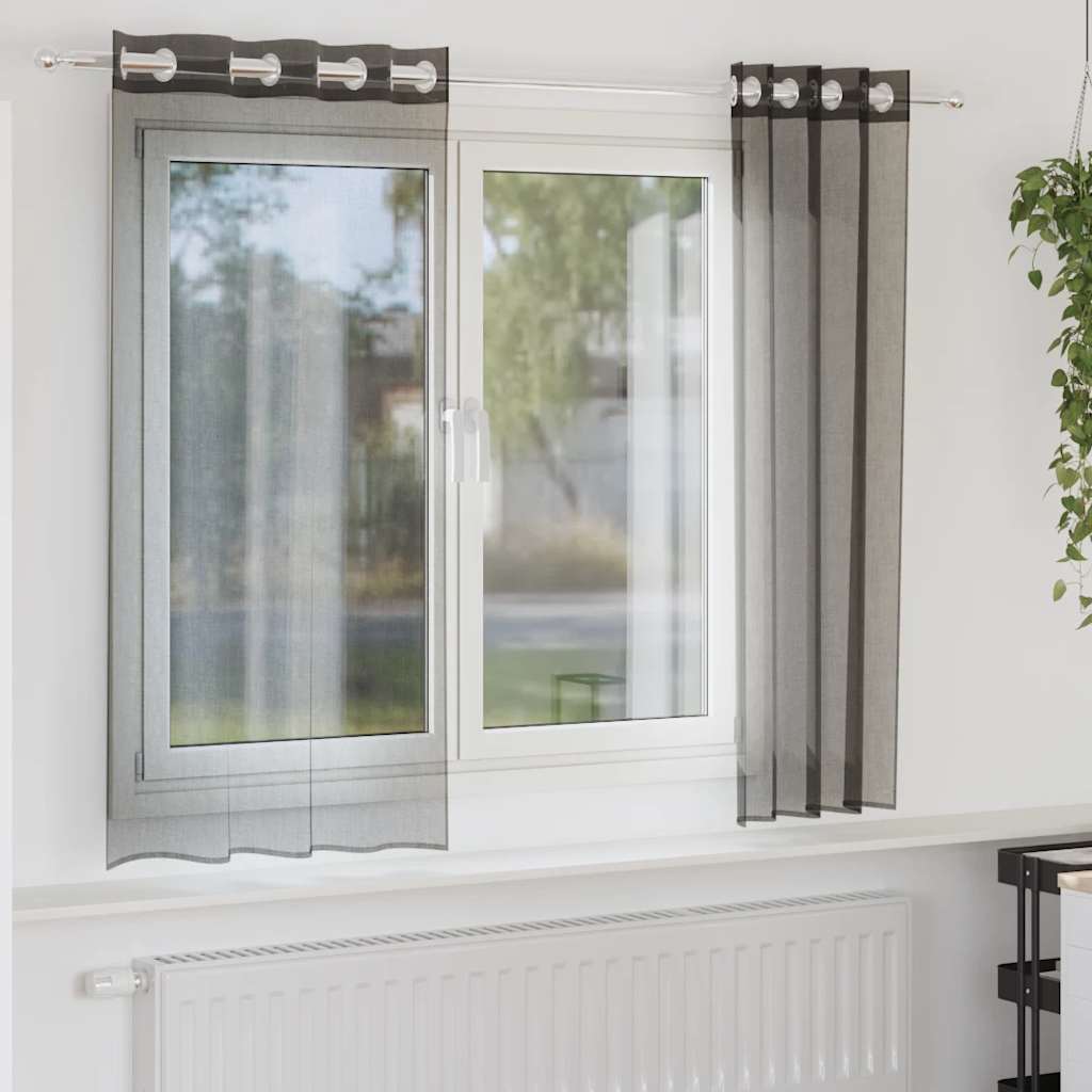vidaXL Zasłony woalowe z przelotkami 2 szt. Czarne 140x175 cm