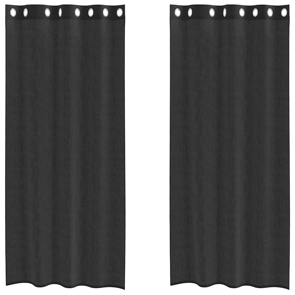 vidaXL Zasłony woalowe z przelotkami 2 szt. Czarne 140x225 cm