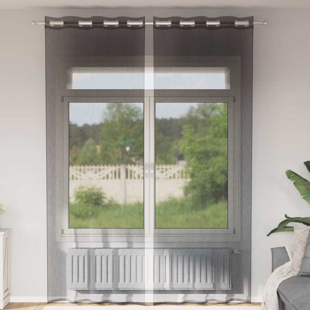 vidaXL Zasłony woalowe z przelotkami 2 szt. Czarne 140x260 cm