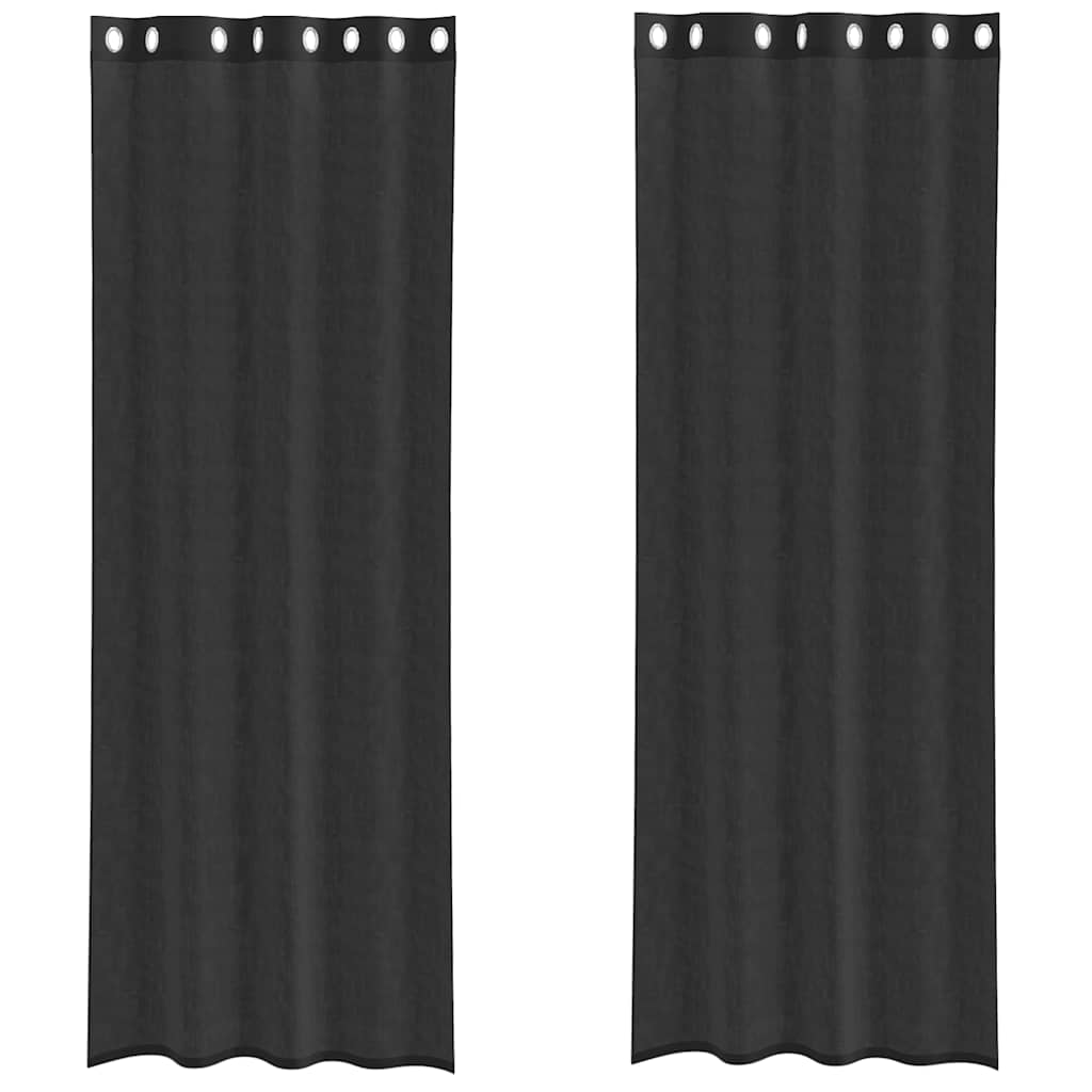vidaXL Zasłony woalowe z przelotkami 2 szt. Czarne 140x300 cm