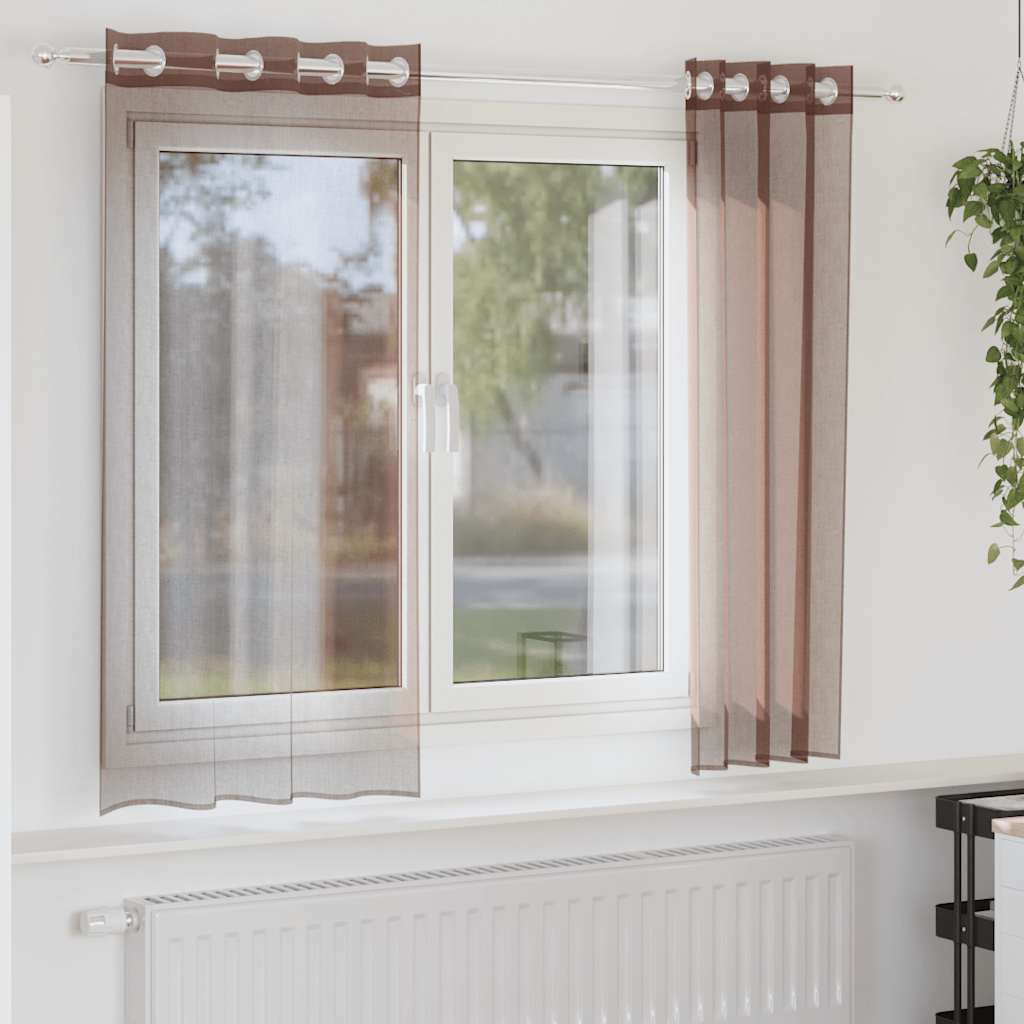 vidaXL Zasłony woalowe z przelotkami 2 szt. Brązowe 140x175 cm