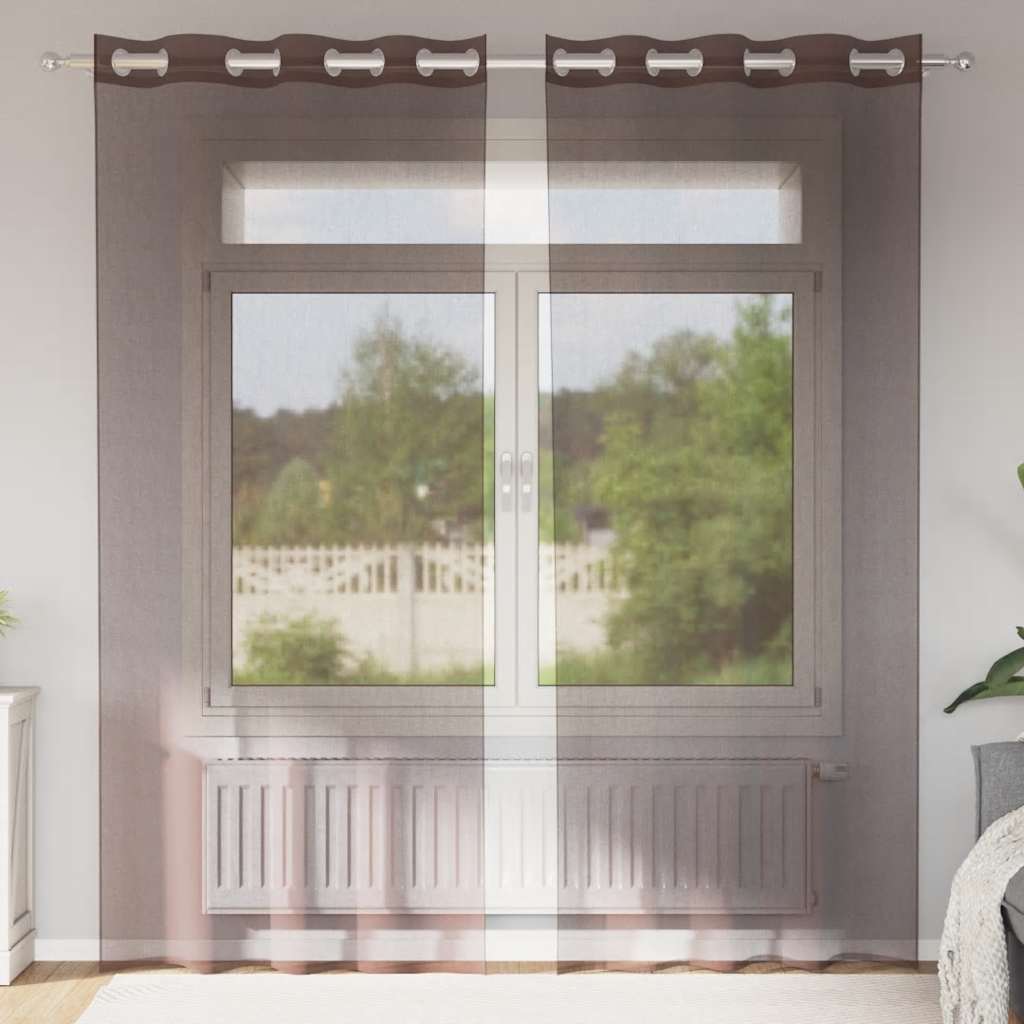 vidaXL Zasłony woalowe z przelotkami 2 szt. Brązowe 140x225 cm