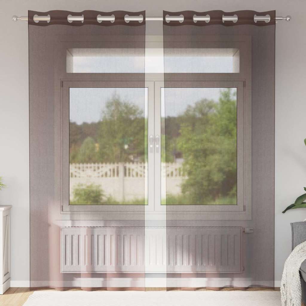 vidaXL Zasłony woalowe z przelotkami 2 szt. Brązowe 140x245 cm