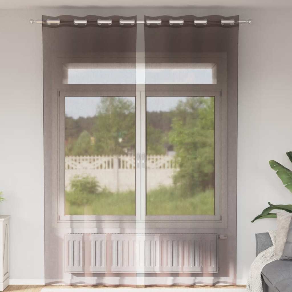 vidaXL Zasłony woalowe z przelotkami 2 szt. Brązowe 140x300 cm