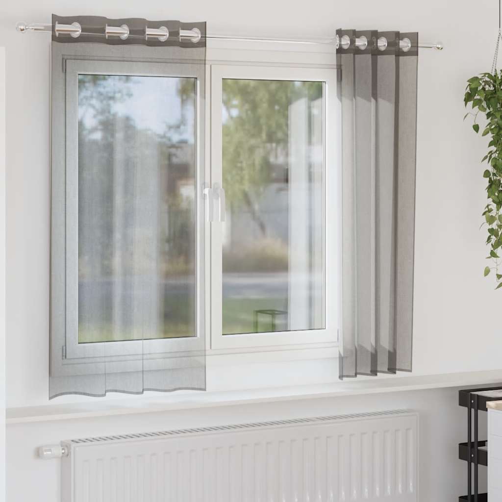 vidaXL Zasłony woalowe z przelotkami 2 szt. Ciemnoszary 140x175 cm