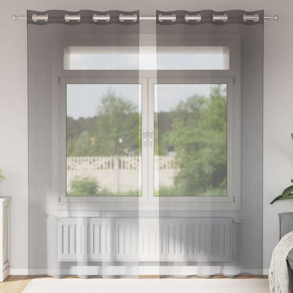 vidaXL Zasłony woalowe z przelotkami 2 szt. Ciemnoszary 140x245 cm