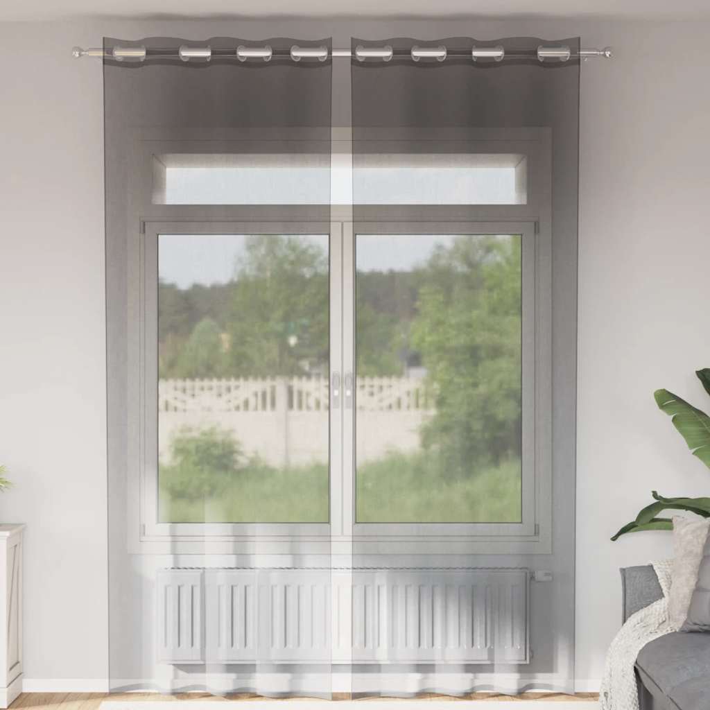 vidaXL Zasłony woalowe z przelotkami 2 szt. Ciemnoszary 140x260 cm