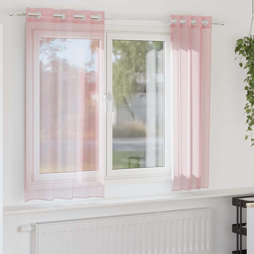vidaXL Zasłony woalowe z przelotkami 2 szt. Jasnoróżowe 140x140 cm